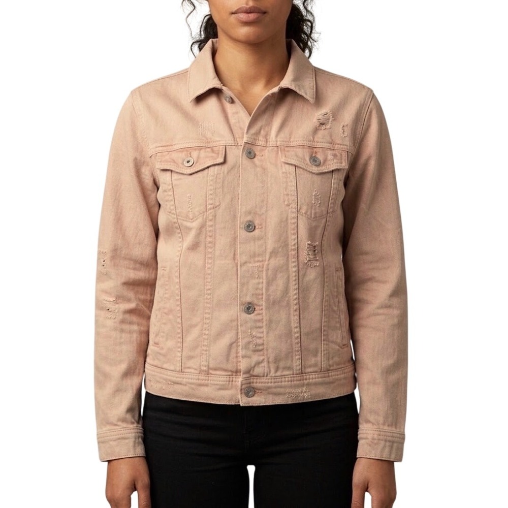 AG Adriano Goldschmied Robyn Distressed Denim Jacket Blush Pink Size Small NEW